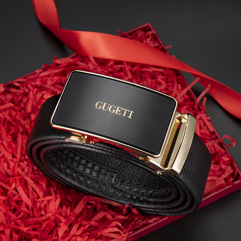GUGETI Men's Genuine Leather Belt with Automatic Buckle 3.5CM